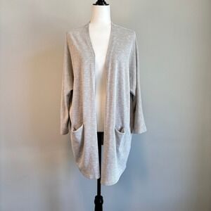 Donni Women's OS Open Cardigan Ribbed Pockets Long Duster Normcore Loungewear